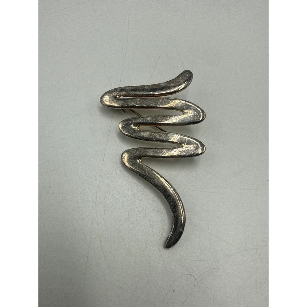 Danecraft Vintage Silver‎ Tone Abstract Zig Zag Squiggle Brooch Pin Modernist